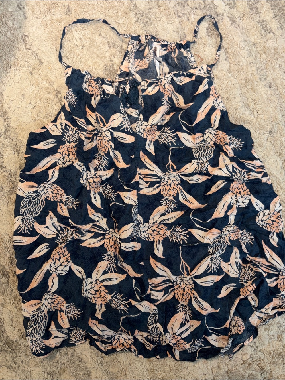 3/$20! Women’s XL Gilligan & O'Malley Navy Tank Peach Floral Print